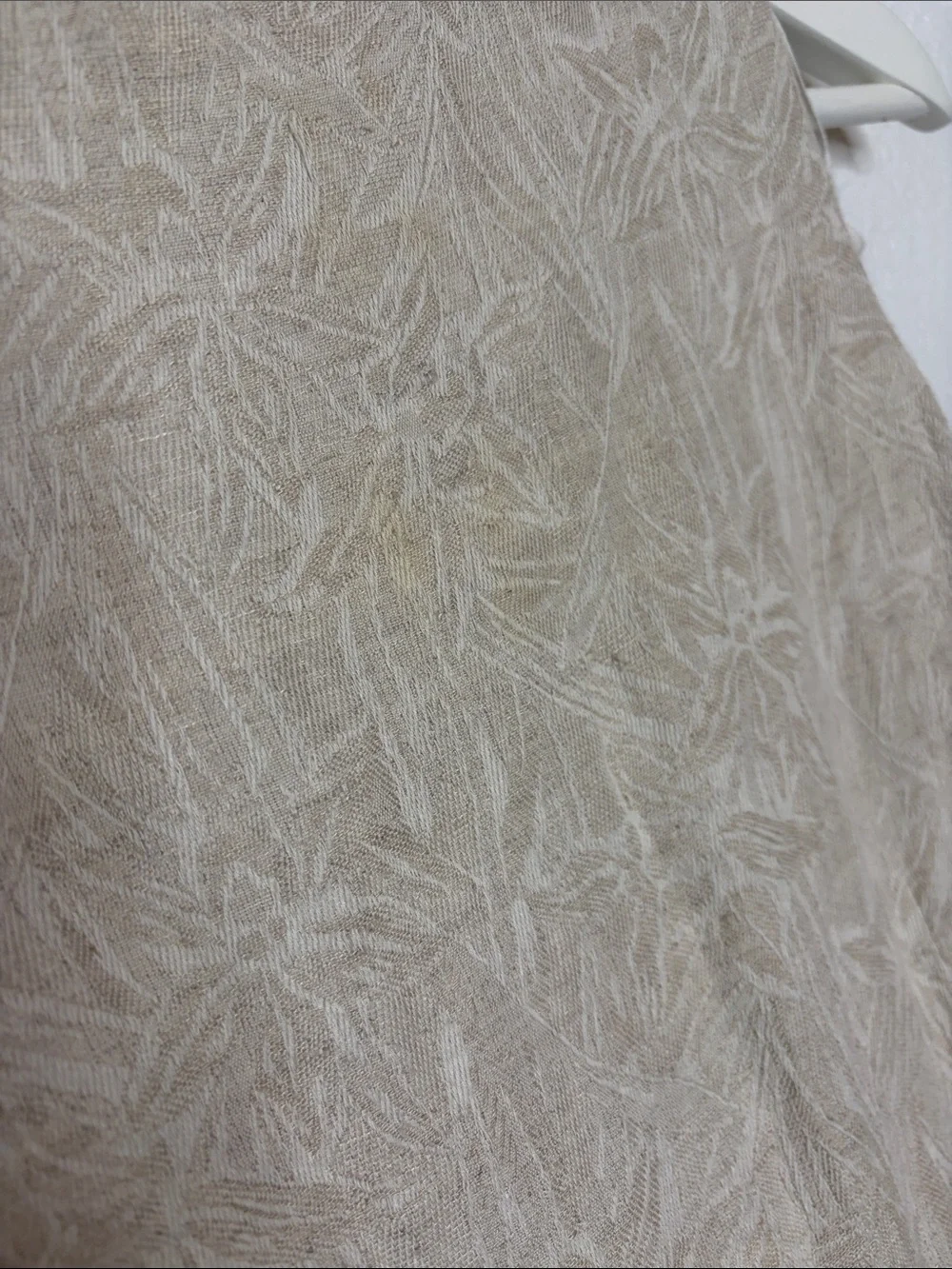 Vintage NY Sake Tan Botanical Print Cotton Linen Button Down Midi Dress Size 14